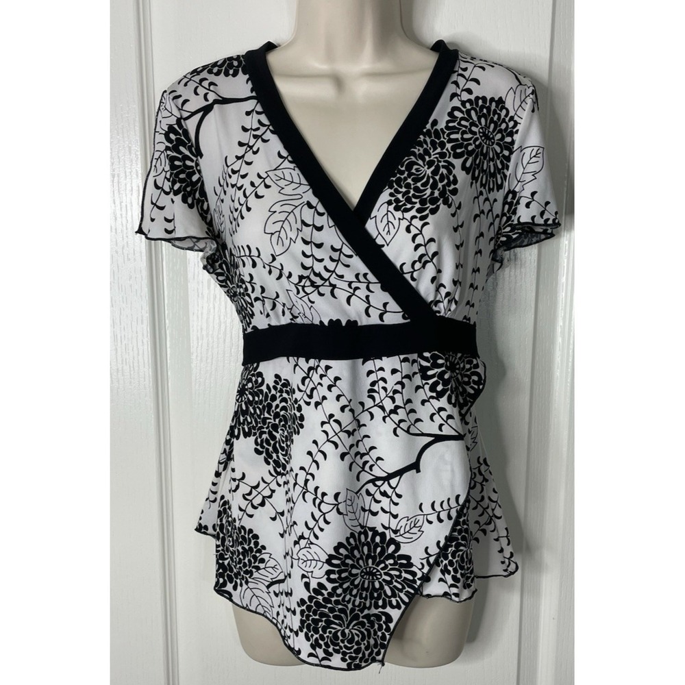 Vtg AB Studio y2K Baby Doll Large Top Black White Fairy Coquette Tie Waistβ 90s